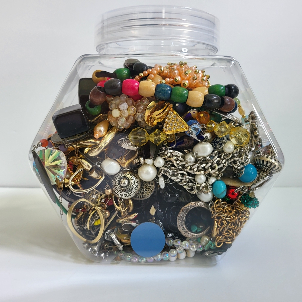 Craft Assorted Jewelry Collection in Clear Plastic Hexagon Jar